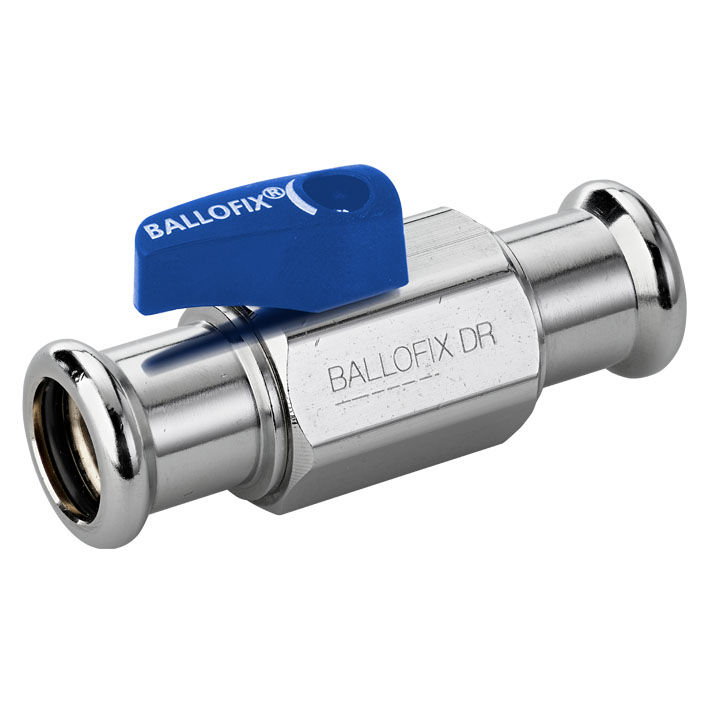 Ballofix Kugelhahn, Chrom, mit Griff blau, 2 x Press M-Kontur