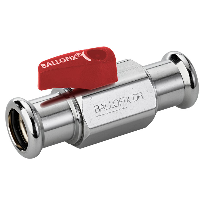 Ballofix Kugelhahn, Chrom, mit Griff rot, 2 x Press M-Kontur