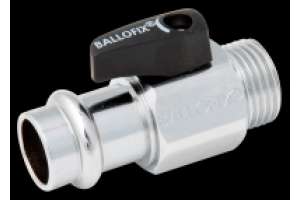 Ballofix Kugelhahn, Chrom, mit Griff schwarz, AG/Press V-Kontur