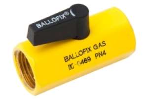Ballofix Kugelhahn gelb, für Gas, mit Griff, IG/IG