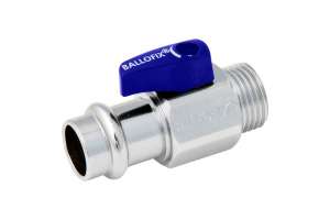Ballofix Kugelhahn, Chrom, mit Griff blau, AG/Press V-Kontur